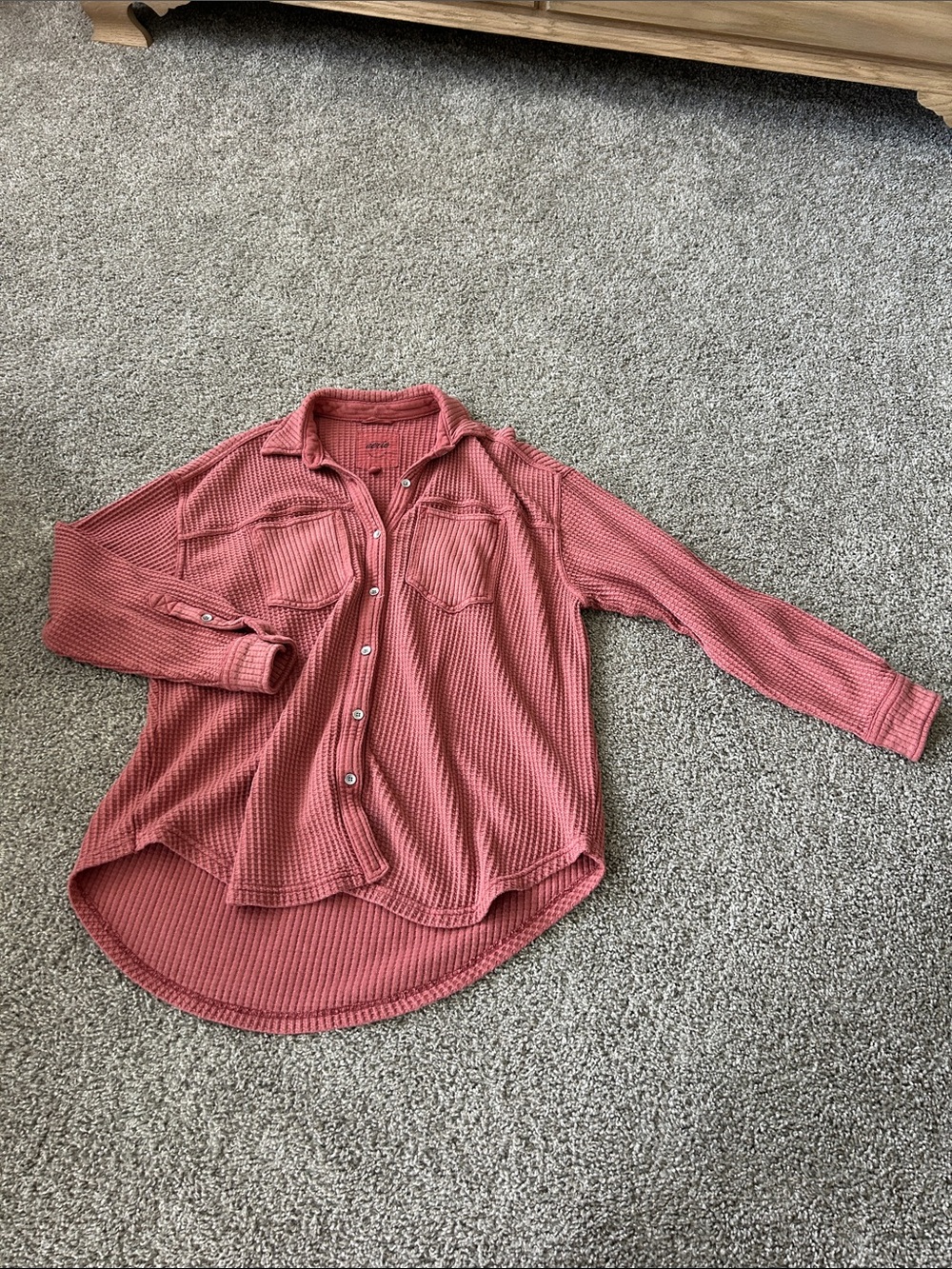 aerie Dusty Rose Waffle-Knit Button-Up